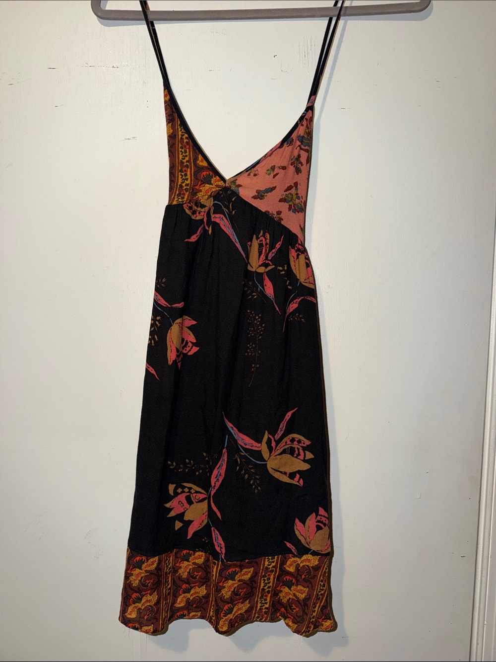 Free People Black Floral Dress with Rust Pink Accents